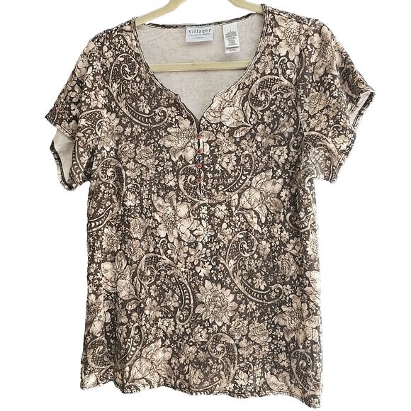Villager Y2K Paisley Whimsygoth Grunge Preppy Short Sleeve Top Womans Size 2X - Picture 1 of 3